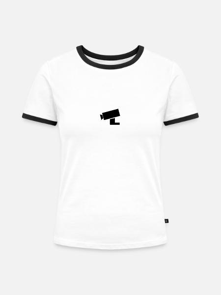 Überwachungskamera - Frauen Kontrast-T-Shirt - Weiß/Schwarz