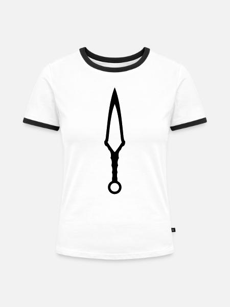 Wurfmesser 1 - Frauen Kontrast-T-Shirt - Weiß/Schwarz