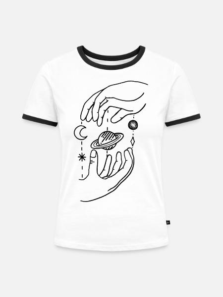 Planet Hands - Frauen Kontrast-T-Shirt - Weiß/Schwarz
