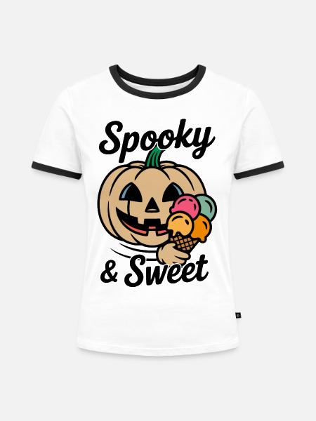 Kürbis mit Eiscreme Cartoon - Frauen Kontrast-T-Shirt - Weiß/Schwarz
