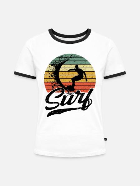 Surfen - Frauen Kontrast-T-Shirt - Weiß/Schwarz