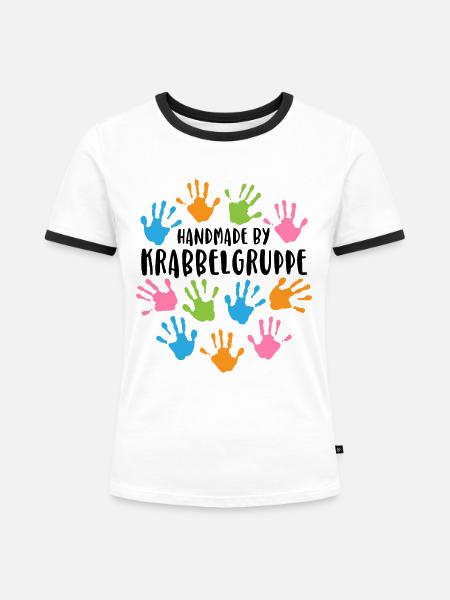 Shirt - Handmade by Krabbelgruppe - Frauen Kontrast-T-Shirt - Weiß/Schwarz