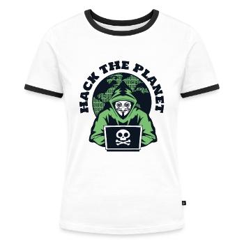 Hack The Planet Phishing Sniffer Social - Frauen Kontrast-T-Shirt - Weiß/Schwarz - Vorne - Selfina (174cm)