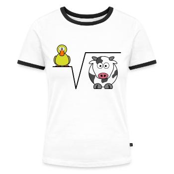 Mathe Spruch | Ente Wurzel Kuh | Mathematiklehrer - Frauen Kontrast-T-Shirt - Weiß/Schwarz - Vorne - Selfina (174cm)