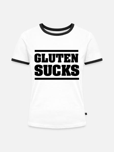 Gluten Sucks - Frauen Kontrast-T-Shirt - Weiß/Schwarz