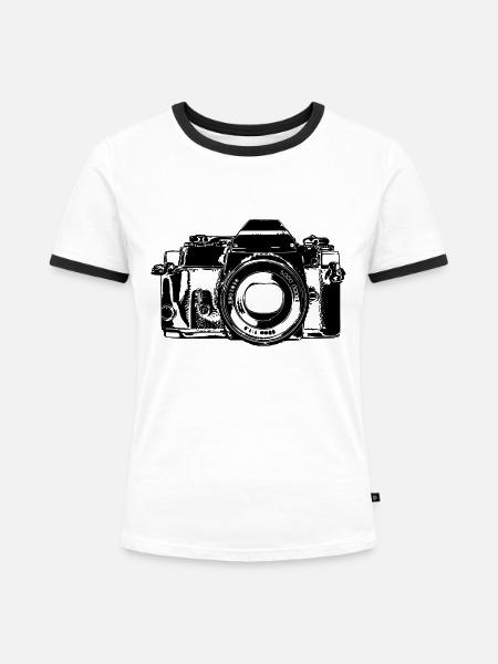 Foto Kamera Apparat - Frauen Kontrast-T-Shirt - Weiß/Schwarz