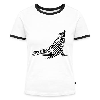 Robbe Tribal Tattoo - Frauen Kontrast-T-Shirt - Weiß/Schwarz - Vorne - Selfina (174cm)