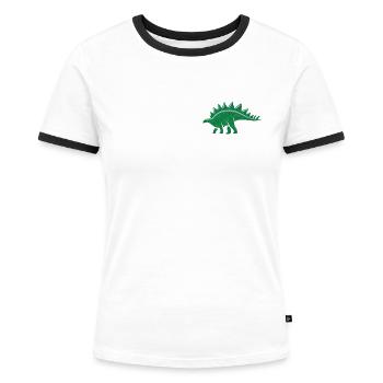 Stegosaurus bestickt - Frauen Kontrast-T-Shirt - Weiß/Schwarz - Vorne - Selfina (174cm)
