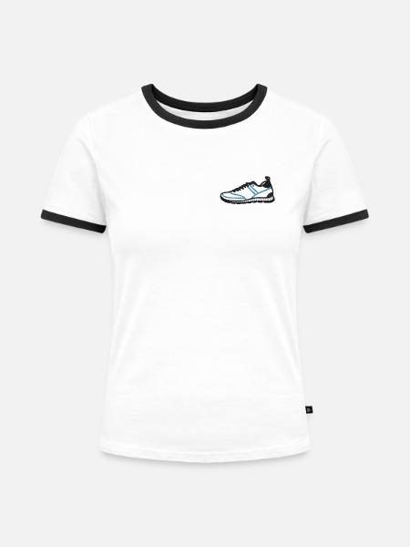 Sportschuh - Frauen Kontrast-T-Shirt - Weiß/Schwarz