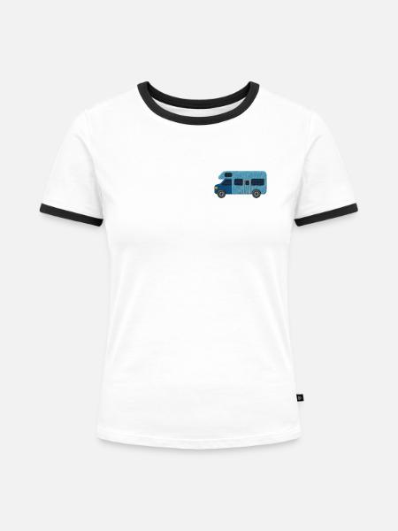 Camper bestickt - Frauen Kontrast-T-Shirt - Weiß/Schwarz
