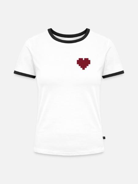 Herz bestickt - Frauen Kontrast-T-Shirt - Weiß/Schwarz