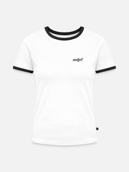 Flugzeug bestickt - Frauen Kontrast-T-Shirt - Weiß/Schwarz