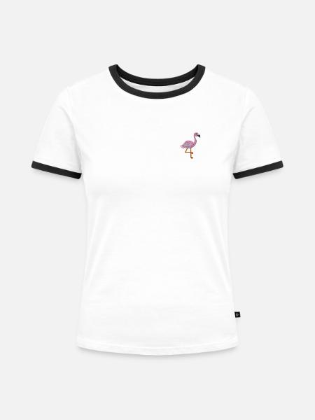 Flamingo - Frauen Kontrast-T-Shirt - Weiß/Schwarz