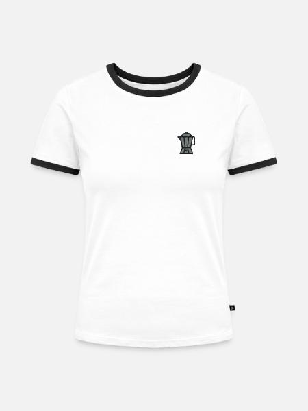 Espressokanne bestickt - Frauen Kontrast-T-Shirt - Weiß/Schwarz