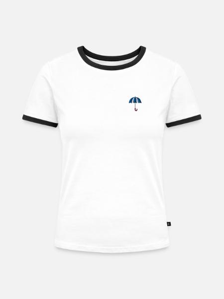 Regenschirm bestickt - Frauen Kontrast-T-Shirt - Weiß/Schwarz