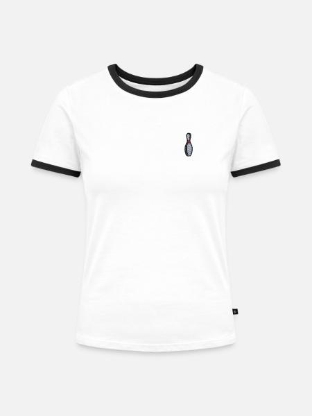 Bowling Pin bestickt - Frauen Kontrast-T-Shirt - Weiß/Schwarz