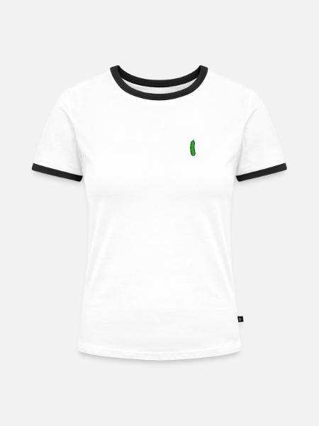 Gewürzgurke bestickt - Frauen Kontrast-T-Shirt - Weiß/Schwarz