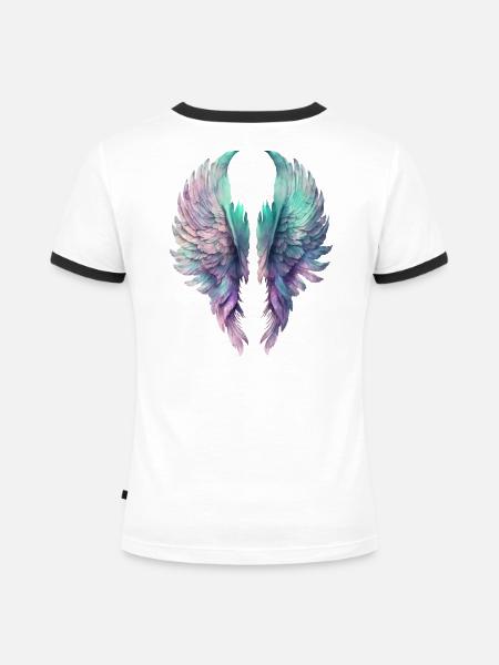 Schillernde Pastellflügel - Frauen Kontrast-T-Shirt - Weiß/Schwarz