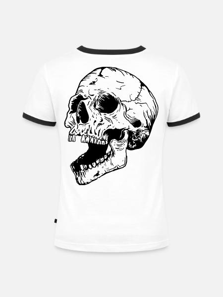 Totenkopf - Frauen Kontrast-T-Shirt - Weiß/Schwarz