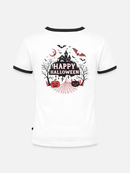 Dunkle Nacht Halloween Schloss - Frauen Kontrast-T-Shirt - Weiß/Schwarz