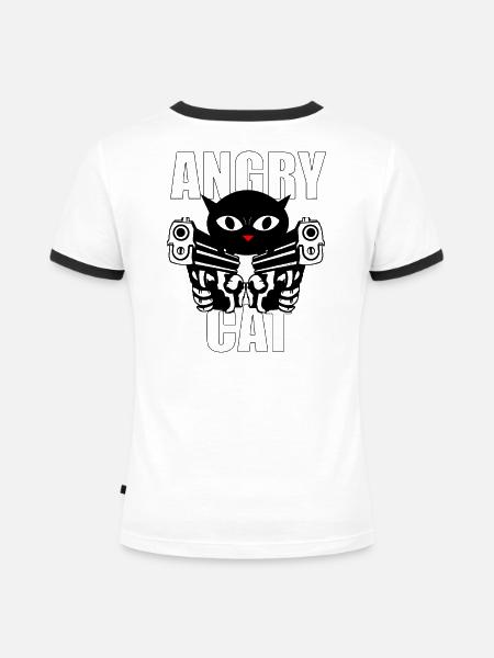 Angry Cat - Frauen Kontrast-T-Shirt - Weiß/Schwarz