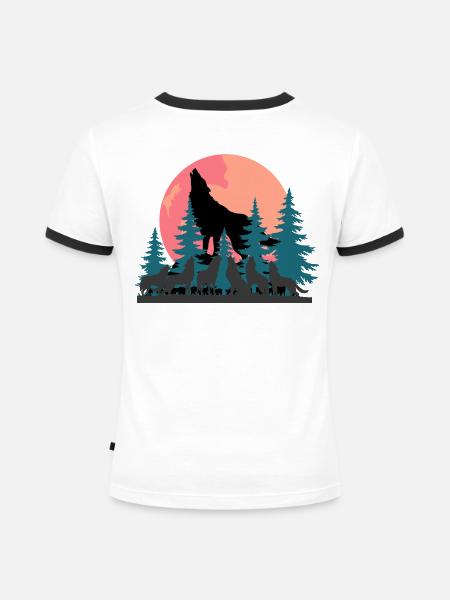 Sigura Design Wolf - Frauen Kontrast-T-Shirt - Weiß/Schwarz