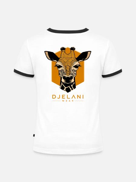 Geometrische Giraffe in Ocker - Frauen Kontrast-T-Shirt - Weiß/Schwarz