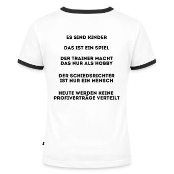 Fußball Regeln auf Fußballplatz für Eltern - Frauen Kontrast-T-Shirt - Weiß/Schwarz - Hinten - Selfina (174cm)