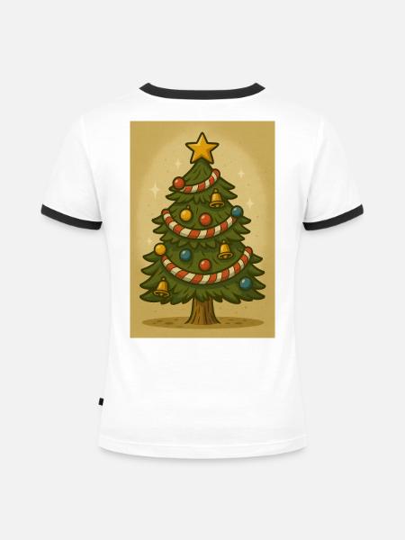Weihnachtsbaum mit Zuckerschnur und Glocken - Frauen Kontrast-T-Shirt - Weiß/Schwarz