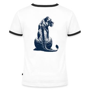 Löwen Mama – Rückansicht Wildkatze Löwin - Frauen Kontrast-T-Shirt - Weiß/Schwarz - Hinten - Selfina (174cm)