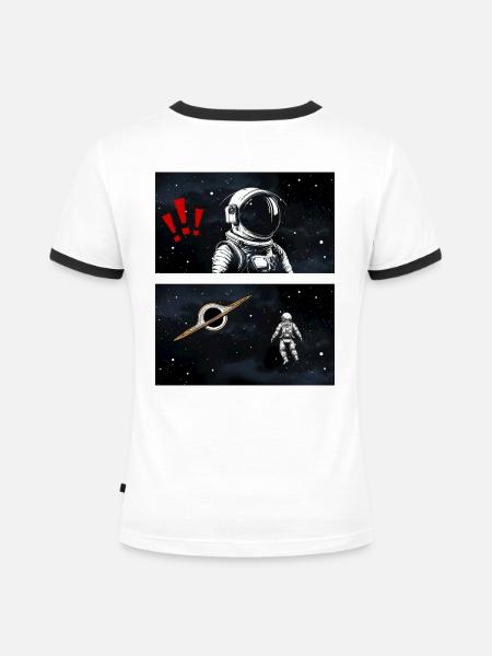 Astronaut im Schwarzen Loch - Frauen Kontrast-T-Shirt - Weiß/Schwarz