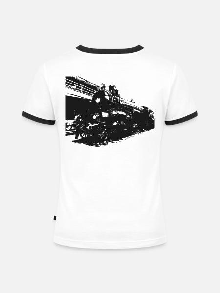 Dampflok, Eisenbahn - Frauen Kontrast-T-Shirt - Weiß/Schwarz