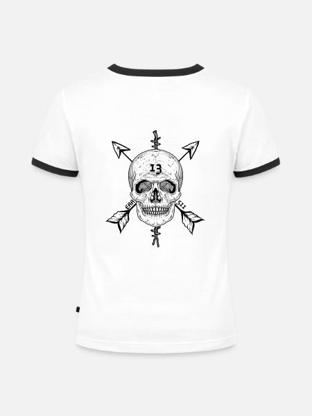 LUCKY 13 - Frauen Kontrast-T-Shirt - Weiß/Schwarz