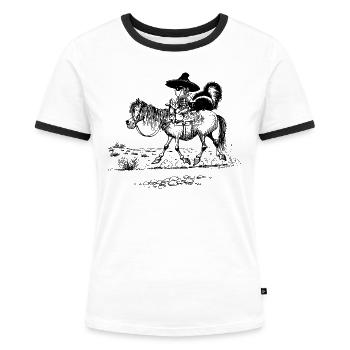 Thelwell Cowboy mit einem Stinktier - Frauen Kontrast-T-Shirt - Weiß/Schwarz - Vorne - Selfina (174cm)