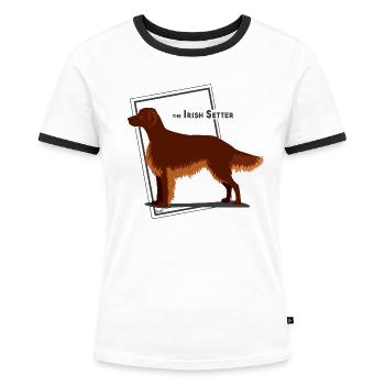 Der Irische Setter von IxCÖ - Frauen Kontrast-T-Shirt - Weiß/Schwarz - Vorne - Selfina (174cm)