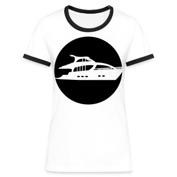 yacht - Dame kontrast-T-shirt - hvid/sort - Foran - Selfina (174cm)