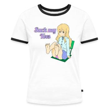Suck my Toes - Frauen Kontrast-T-Shirt - Weiß/Schwarz - Vorne - Selfina (174cm)