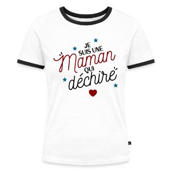 Je suis une maman déchire - T-shirt contrasté Femme - blanc/noir - Devant - Selfina (174cm)