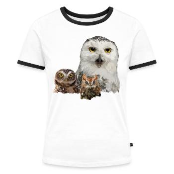 owl, owl and owlet - Women's Ringer T-Shirt - white/black - Front - Selfina (174cm)