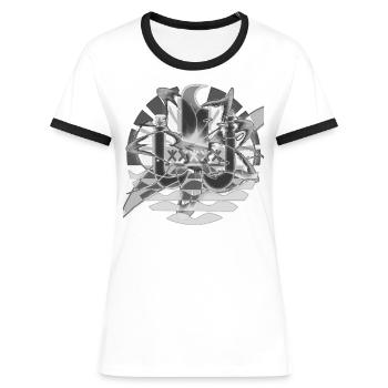 Un emblème stylé - T-shirt contrasté Femme - blanc/noir - Devant - Selfina (174cm)