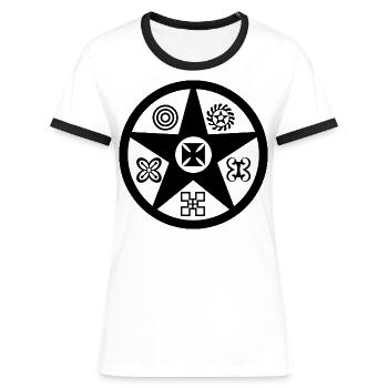 Adinkra T-shirt - Pillar of Transformation - Women's Ringer T-Shirt - white/black - Front - Selfina (174cm)