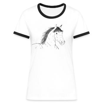 Chevaux - T-shirt contrasté Femme - blanc/noir - Devant - Selfina (174cm)