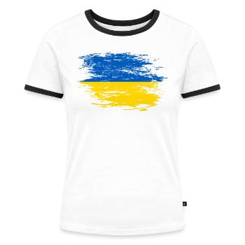 Ukraine flag used - Women's Ringer T-Shirt - white/black - Front - Selfina (174cm)