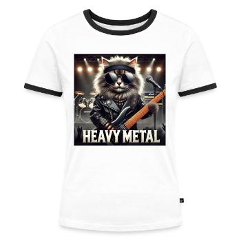 Heavy Metal Katze mit Gitarre - Frauen Kontrast-T-Shirt - Weiß/Schwarz - Vorne - Selfina (174cm)