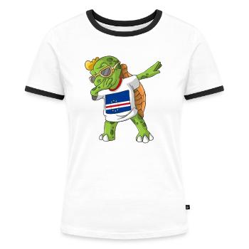 Cabo Verde Dabbing Schildkröte - Frauen Kontrast-T-Shirt - Weiß/Schwarz - Vorne - Selfina (174cm)