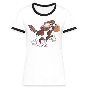 Lustiger Isländer - Islandpferd - Isi - Frauen Kontrast-T-Shirt - Weiß/Schwarz - Vorne - Selfina (174cm)