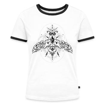 Motif géométriquement psychédélique d’insectes - T-shirt contrasté Femme - blanc/noir - Devant - Selfina (174cm)