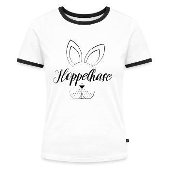 Hoppelhase Oster Motiv minimalistisch - Frauen Kontrast-T-Shirt - Weiß/Schwarz - Vorne - Selfina (174cm)