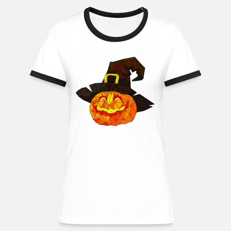 Polygonal Halloween Pumpkin Triangular Poly Art - Women's Ringer T-Shirt - white/black