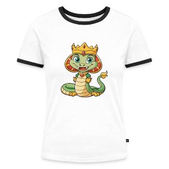 Roi Cobra Mignon Personnage De Dessin Animé Kawaii Clipart - T-shirt contrasté Femme - blanc/noir - Devant - Selfina (174cm)